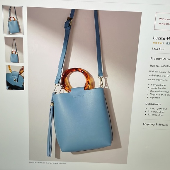 Anthropologie Lucite-Handle Tote Bag-use with Crossbody Strap or Handles - Picture 10 of 10